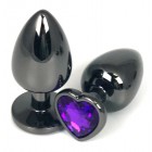  Анальная пробка металл, фиолетовый сердце M, BLACK